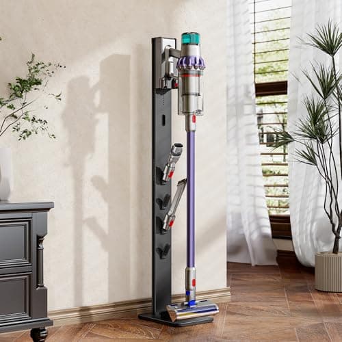 Image of PEGZONE Floor Vacuum Stand, Stable Metal Storage Bracket Holder Stand Compatible for Cordless Vacuums Dyson Gen5 V15 V12 V11 V10 V8 V7 V6, vacuum cleaner stand holder with 4 Hooks, Black