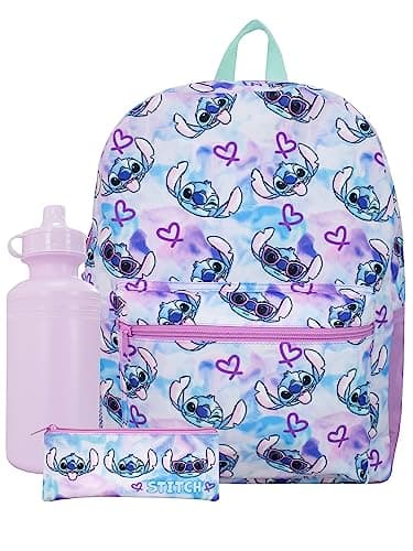 Image of Disney Stitch School Bag Set 3 Piece | Lilo and Stitch Backpack With Pencil Case And Water Bottle | Girls Backpacks | Multicolour