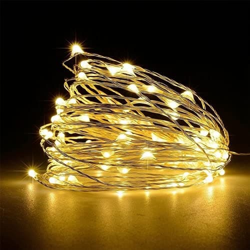 Image of SHATCHI 100 LED/10m Fairy String Lights Silver Wire Battery Operated Warm White LEDs Twinkle Waterproof Lights for Bedroom, Christmas, Party, Wedding Outdoor Indoor Decoration