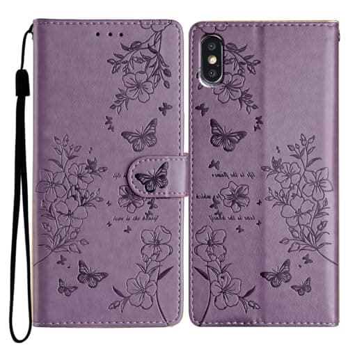 Image of Reevermap for iPhone XS Case Flip Wallet Case Shockproof PU Leather Butterfly Magnetic Bumper Cover for iPhone X Phone Case with Kickstand Card Holder, Purple