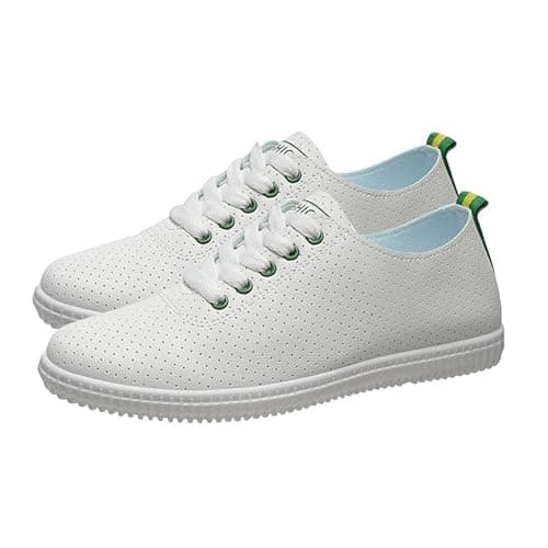 Image of Maskjuwio Trainers Women's Leather Low Top Sports Shoes Breathable Fitness Shoes PU Leather Trainers Extra Wide Running Shoes Lightweight Walking Shoes Plain Casual Shoes Sporty Women's Shoes Size 35