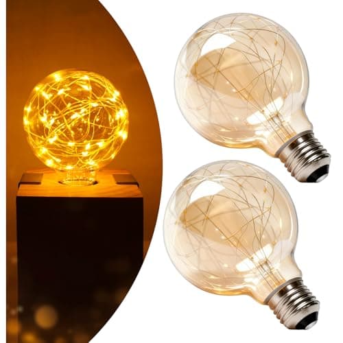 Image of Lustaled E27 LED Vintage Light Bulb Screw, 1.5W Energy Saving Light Bulbs ES, G95 Globe Fairy Light Bulbs Screw in, Amber Glass Decorative Light Bulb Warm White 2200K, AC220-240V, Non-dimmable-2Pack