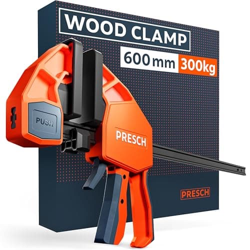 Image of Presch Clamp 600mm - Wood Clamp with 300 kg Clamping Force for immediate Fixing - Highly Stable Thanks to Carbon Steel & Glass Fibre Reinforced housing - Quick Release clamp with Spreading Function
