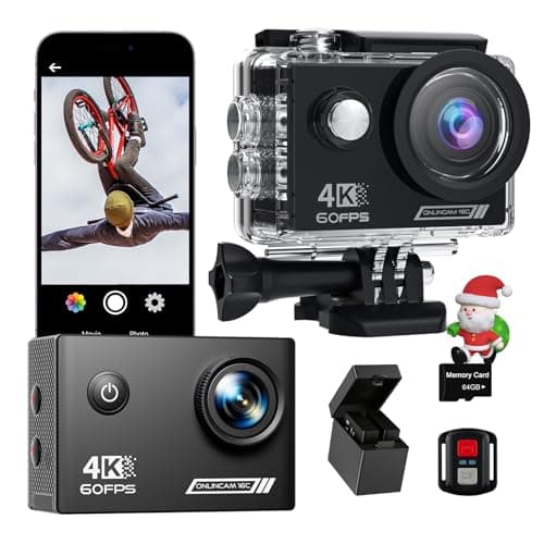 Image of Yolansin 4K 60FPS Waterproof Action Camera: 64G SD Card 131ft Underwater Camera,HD 48MP Waterproof Camera,WiFi Sports Cameras with 2 Batteries Helmet Mount Accessories Kits