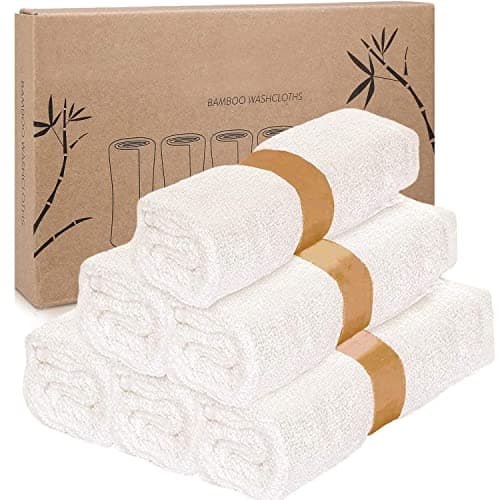 Image of Winice Bamboo Face Cloth (Pack of 6) 25cm x 25cm - White Flannels for Face and Body- Gentle and Ultra Soft Wash Cloths for Baby's Sensitive - Natural Bamboo Reusable Wash Cloths (White)