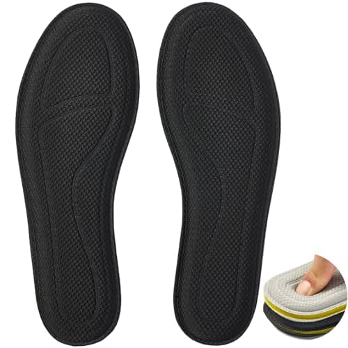 Image of ISQFIQ Thick Memory Foam Insoles, 10MM Cushion Comfort Inner Soles for Men Women, Soft Replacement Shoe Inserts for Walking Boot, Trainer, Wellie(Black, UK 7)