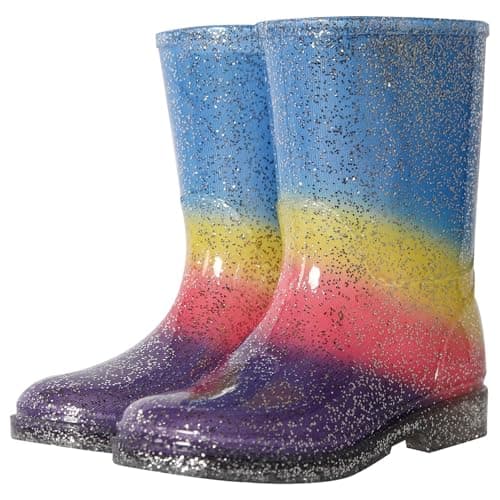 Image of A2Z 4 Kids Girls Rainbow Rain Boots Glitter Multicolour PVC Wellington - Wellies 1402 Gradient 3 UK