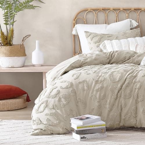 Image of Peri Home Chenille Leopard 100% Cotton 2-Piece Duvet Cover & Sham Set, Twin XL, Linen