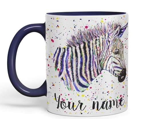 Image of Vixar Personalised with Your Text Zebra Wildlife Animals Art Coloured Ceramic Mug Cup Gift 330ml 11oz Custom Work Office Tea Coffee (Navy)