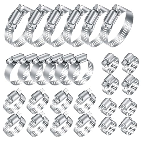 Image of 40 Pcs 304 Stainless Steel Hose Clamps, 6-51mm Adjustable Hose Clips Set, Jubilee Clips Assorted, Hose Screws Pipe Clamps Clips, Worm Drive Hose Pipe Clips for Automobile Water Gas Hose Pipe Tube