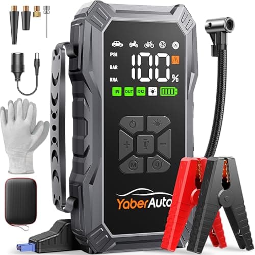 Image of Jump Starter Power Pack 6000A 23800mAh with Air Compressor 150PSI, YaberAuto Car Battery Booster (All Petrol/10L Diesel), 12V Car Jump Starter Power Bank with Jump Leads,500 Lumens,Gloves, Lights