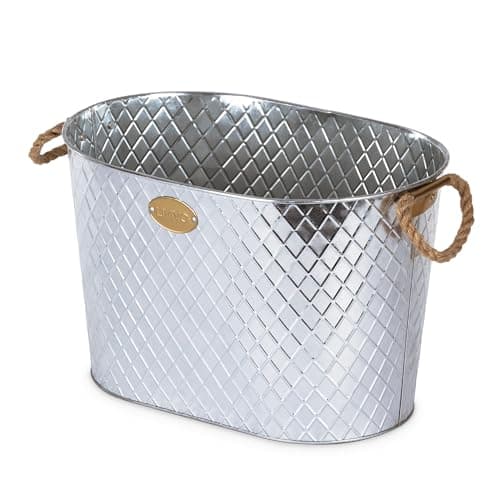 Image of LIVIVO Galvanised Steel 24L Drinks Ice Cool Bucket Pail Diamond Embossed with Rope Handles - Great for Garden Parties, BBQs Cooling Bottles Tub, Cans of Beer or Soft Drinks Champagne Prosecco Whisky