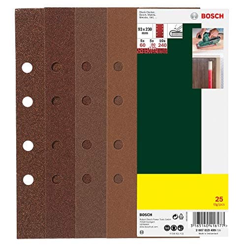 Image of Bosch 25x Mixed Sanding Sheets (Grit 60/80 / 120/240, 8 holes, 93 x 230 mm, Accessories for Orbital Sanders)