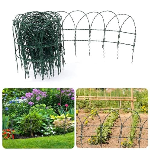Image of ADEPTNA 10m Garden Green PVC Coated Border Fence – Strong Rot-Proof Reusable and Flexible for Curved Edges – Ideal for Boundaries and Decorative Edging (400mm Height)
