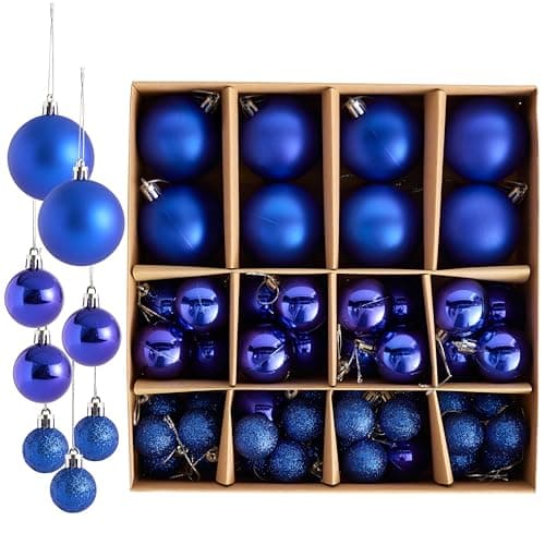 Image of THE TWIDDLERS – 50-Pack Blue Christmas Baubles - Various Sizes and Finishes - 6cm, 4cm, 3cm - Matte, Glossy, and Glitter Designs for Tree Decorations