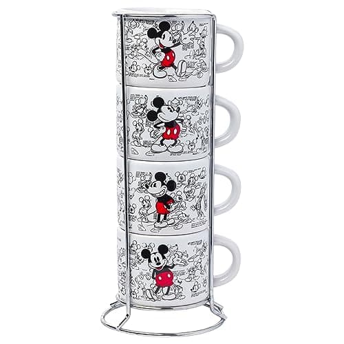 Image of Silver Buffalo Disney Mickey Mouse Vintage Sketches Art 4pc Stackable Ceramic Espresso Small Cup Set, 3 Ounces