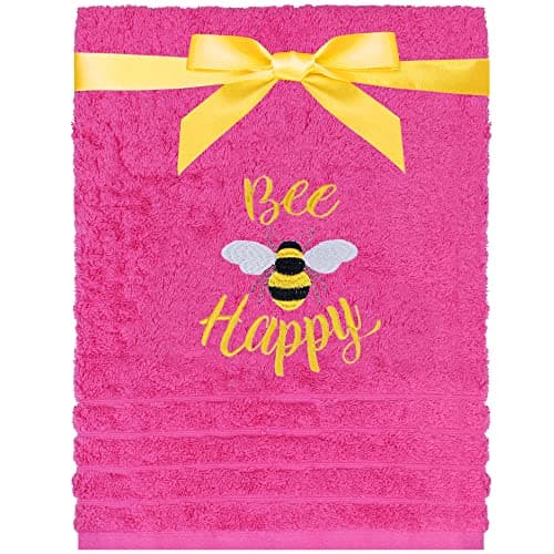 Image of TeddyT's Bee Happy Pink Embroidered Bumble Bee Towel (Fuchsia Pink) (Hand Towel)