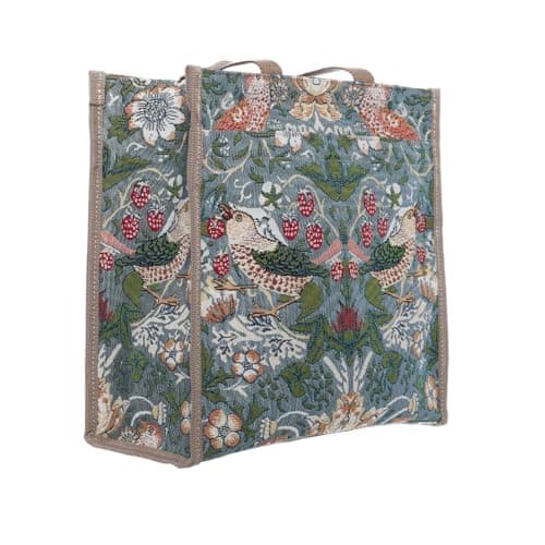 Image of Signare Tapestry Shoulder Bag Shopping Bag for Women with Garden Flower and Creatures (Strawberry Thief Grey)
