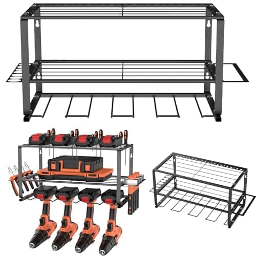 Image of Lucn Garage Power Tool Organizer Wall Mount Cordless Drill Holder Tool Storage Rack Drill Storage Cordless Drill Rack With Shelf Wall Mounted Garage Drill Holder
