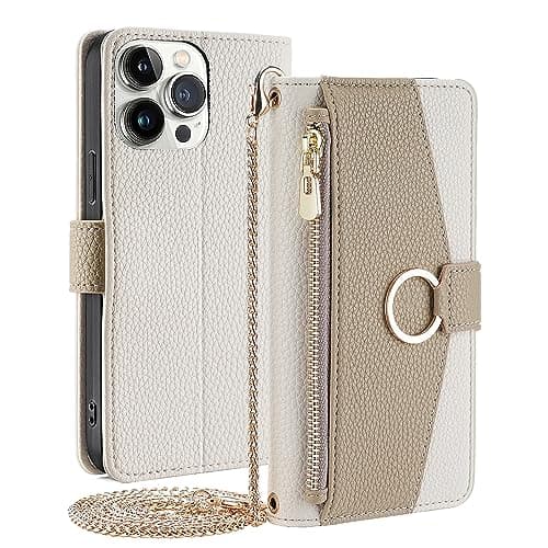 Image of Arseaiy Wallet Case for VIVO Y73S/VIVO S7e Flip Phone Case Cover with Crossbody Strap Magnetic Zipper Pocket Makeup Mirror PU Leather Shockproof with Kickstand Shell White