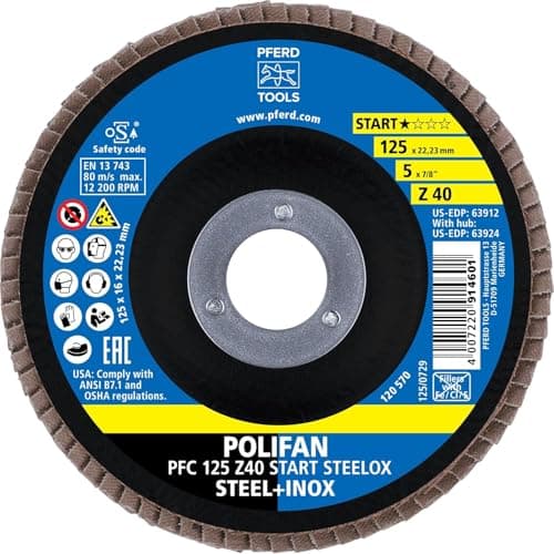Image of PFERD Polifan Serrated Washer, Pack of 10, PFC 125 x 22.23 mm Conical Z40 Start Line Start Steelox 69300934 - for Steel, Stainless Steel (INOX)