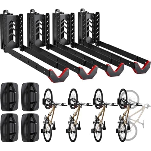 Image of monTEK Swivel Bike Wall Mount, No Lifting Bike Storage Rack, Bike Hanger for Garage, Foldable Bike Wall Rack for Space-Saving Garage Storage, Easy to Load and Unload, Holds Up to 35kg, 4 Pack