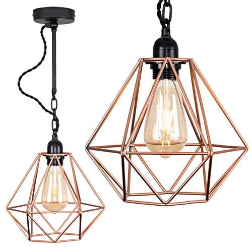Image of MiniSun | Industrial Steampunk Style Satin Black Wall/Ceiling Light Fitting with a Copper Metal Cage Shade | Pendant Lights, Home Décor Essential | Includes Bulb [2700K Warm White] | Mains Wired