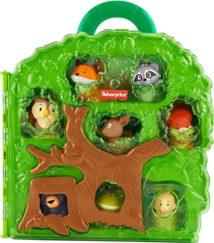 Image of Fisher-Price Little People Toddler Toy Forest Friends Carry Case Playset with Animal Figures for Pretend Play Kids Ages 1+ Years, HWB29