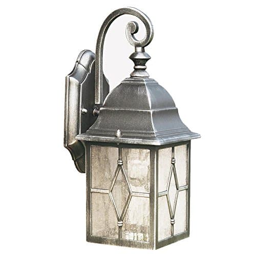 Image of Britalia Black & Silver Outdoor Traditional Lead Glass Down Lantern Wall Light 325mm, 1 x E27 ES Large Edison Screw Light Bulb Required (Not Included) | Suitable for Standard or Smart LED Lamps