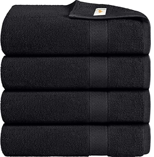 Image of X11 Homeware Bath Towels Pack of 4 Egyptian Cotton Towel Set Highly Absorbent Soft Bathroom Towels Set of 4 Ring Spun Cotton Quick Dry Large Towels (Black)