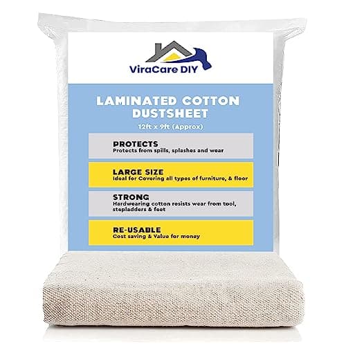 Image of 2 x Laminated Cotton Dust Sheets for Painting & Decorating 12'x9' (3.6mx2.7m) | Paint Sheets | Drop Cloth | Painting & Paint Cover Sheets | Dust Sheets for Furniture | Reusable (2)