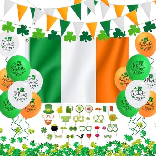 Image of iZoeL St Patricks Day Decorations St Patricks Day Accessories, Irish Flag Bunting St Patricks Day Photo Booth Props Shamrocks for Home Bar Irish Paddy's Day Outside Party Decoration