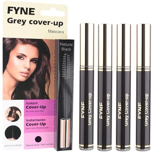 Image of FYNE Root Touch Up Hair Mascara – Pack of 4 - Instant Natural Black Grey Hair Cover Up - Magic Retouch Temporary Hair Colour for Men & Women