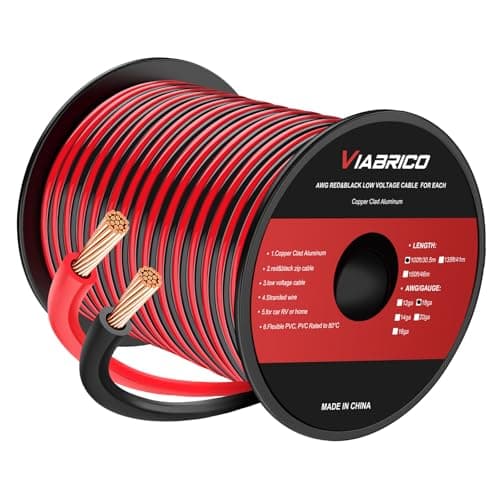 Image of VIABRICO 100FT 18 AWG Gauge Electrical Wire, DC 12V Hookup Red Black Copper Stranded Auto 2 Cord Low Voltage, Extension Cable with Spool for LED Ribbon Lamp Light