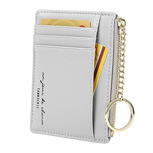 Image of Cynure Women's 8 Cards Slim Minimalist Card Holder Coin Changes Purse Keychain Front Pocket Wallet, Grey