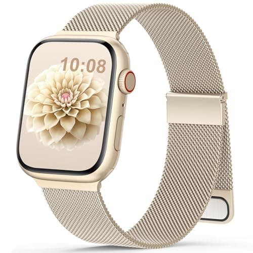 Image of Yoohoo Milanese for Apple Watch Straps 38mm 40mm 41mm 42mm 44mm 45mm 46mm 49mm Women Men,Adjustable Metal Band with Dual Magnetic Clasp for iWatch Series 11 10 9 8 7 6 5 4 3 SE3 Ultra3,Champagne Gold