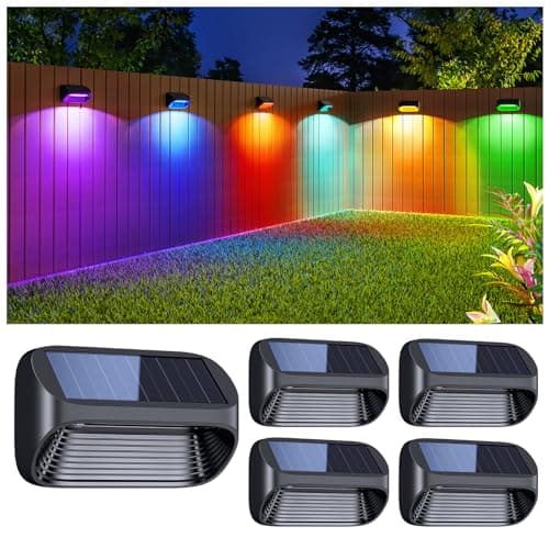 Image of BUCASA Solar Fence Lights, 4 Pack Wall Solar Lights Outdoor Garden Fence with White Light and Multi-Color Light, 8 Modes Outdoor Light Waterproof for Garden Ornaments Outdoor, Step, Fence, Yard
