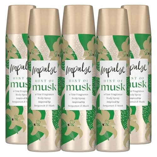 Image of Impulse Hint of Musk Deodorant Spray (6 x 75ml Multipack) - Long Lasting Body Spray for Women with Floral & Musky Fragrance, Portable Travel Size Deodorant, 450ml Total Bulk Pack, All Day Freshness