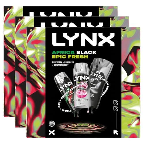 Image of Lynx All Stars Trio Gift Set - 3 Pack, Full Size Africa Body Spray, Black Body Wash, and Epic Fresh Antiperspirant, Long Lasting Freshness, 72 Hour Protection, No Marks Formula, Grooming Gift Idea