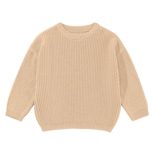 Image of Naiyafly Baby Girl Boy Knit Sweater Oversized Winter Knitted Jumper Toddler Chunky Round Neck Pullover Long Sleeve Knitwear Blouse Top Baby Autumn Clothes Outwear
