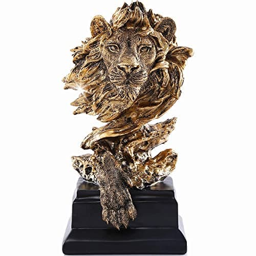 Image of H&W Lion Statue,Gold Sculptures,Sandstone Resin Lion Figurines for Men,Abstract Art Statue Ornaments for Home Office Living Room Bookshelf Table Desktop Housewarming D¨¦cor