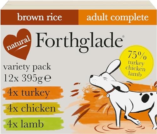 Image of Forthglade Wet Dog Food Variety Pack (12 x 395g Trays) - Wholegrain & Hypoallergenic Dog Food with Turkey, Lamb and Chicken with Brown Rice, Adult Stomach Sensitive Meals with Natural Ingredients