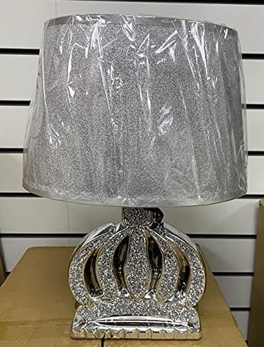 Image of Biznest New Crushed Diamond Silver Led Table Lamp Flower Style with Shade Glitter Romany Sparkly