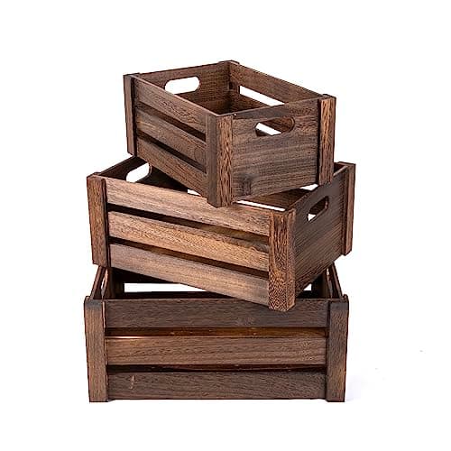Image of Wickerfield Wooden Crate with Handles Shelve Basket Racking Crates Gift Hampers Wedding Decoration Retail Display Rack (Set (S+M+L))