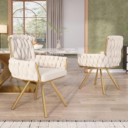 Image of BTM Set of 2, Velvet Dining Chair, Armchair, Single Luxurious Living Room Chair, Bedroom Swivel Chair, Leisure Swivel Chair with 4 Metal Support Legs, Beige