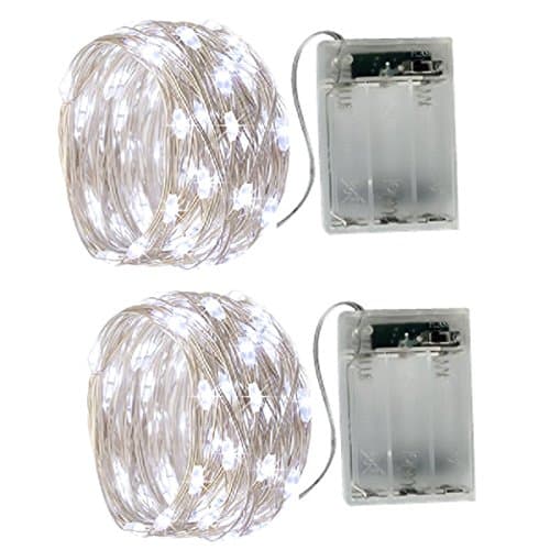 Image of BXROIU 2 x Fairy String Lights Battery Operated, Silver Wire 2 Mode Chains 2 Meter 20 LEDs Fairy String Lights for Bedroom Christmas Party Wedding Decoration (Cool White, 2 Meter)