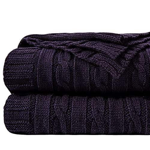 Image of NTBAY 100% Pure Cotton Cable Knit Throw Blanket, Super Soft Warm 130x170 Knitted Throw Blanket for Couch, Sofa, Chair, Bed - Extra Cozy, Machine Washable, Comfortable Home Decor, Purple, 130x170 cm