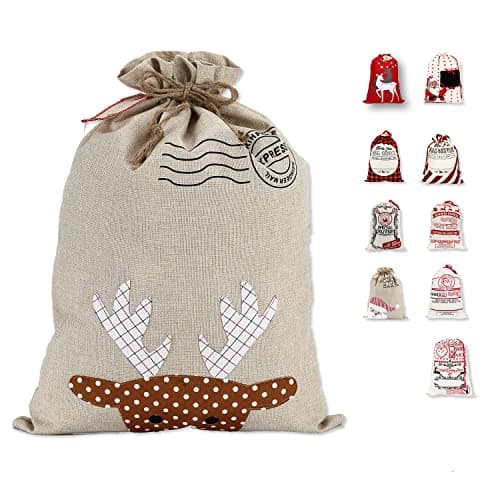 Image of LessMo Christmas Santa Sack, Large Canvas Bag with Drawstring, [Place to Write Wishes] Reusable Event Party Supplies Cotton Bag Party Favors for Large Xmas Package Storage
