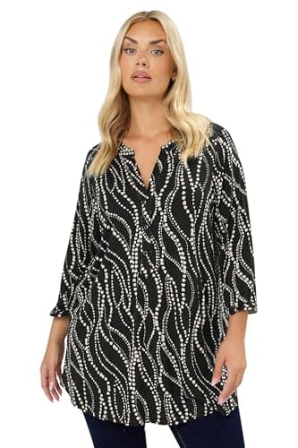 Image of Yours Curve Spot Print Half Placket Shirt - Women's - Plus Size Curve Black