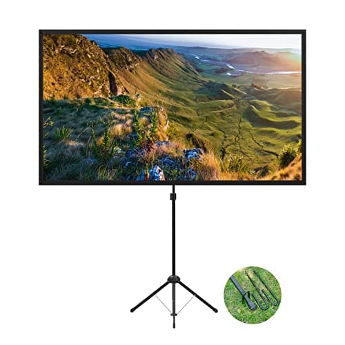 Image of Projector Screen with Stand, 60 Inch Outdoor Projector Screen 16:9 and Stand, Portable Projection Screen with Aluminium Frame, Lightweight and Compact, Easy Setup, Idea for Home Cinema, Backyard Party